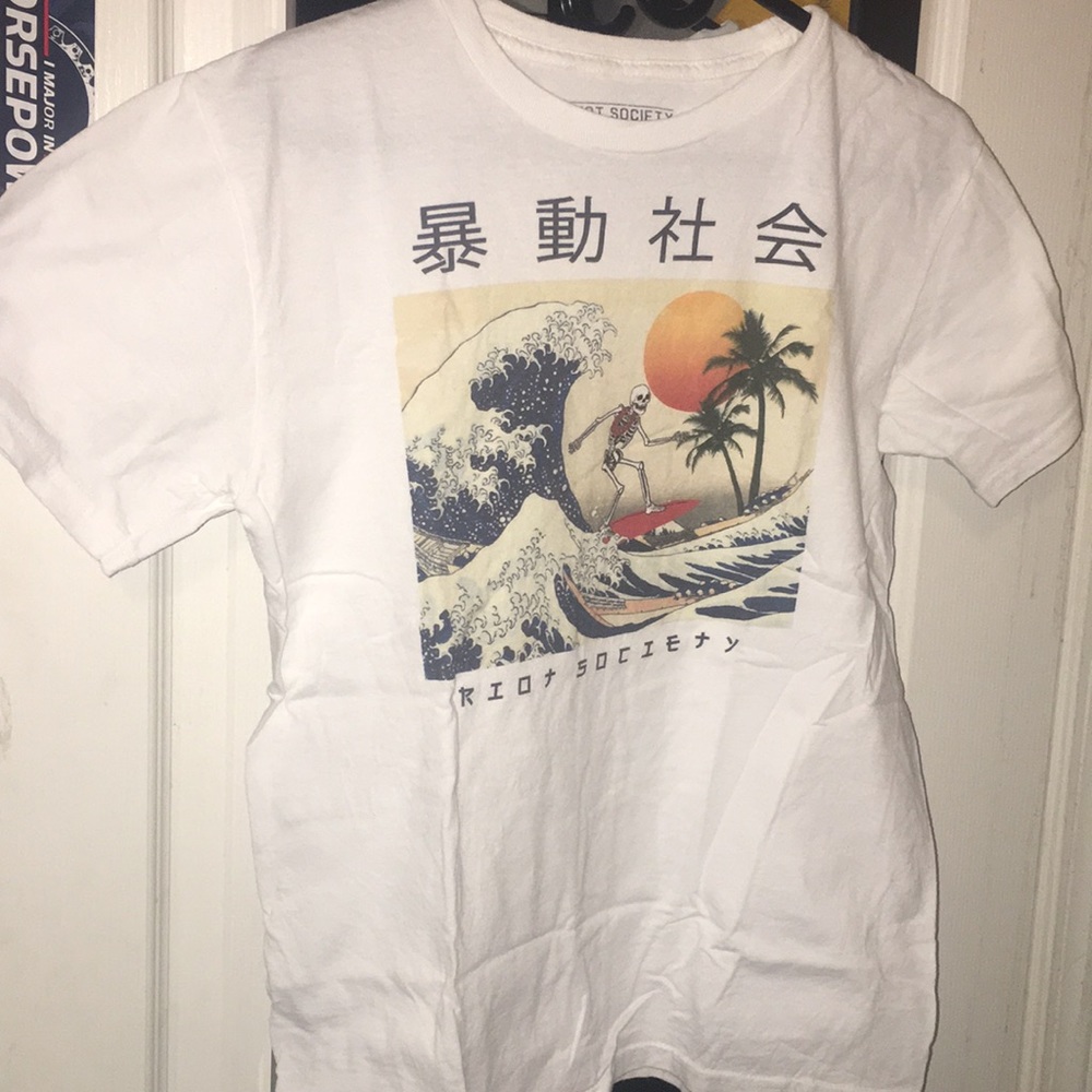 Riot Society surfing skeleton kanji t shirt